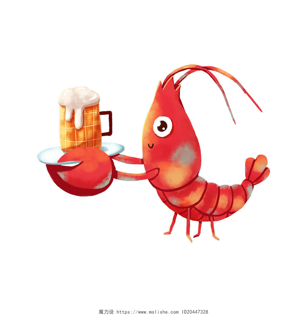 可爱龙虾手端啤酒插图小龙虾